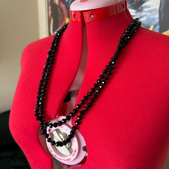 Hand Knotted Bead Necklace, Black 60” - Picture 3 of 6